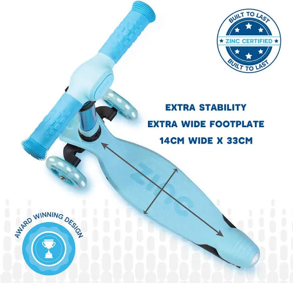 ZINC Three Wheeled Folding T-Motion Scooter SHINE Blue