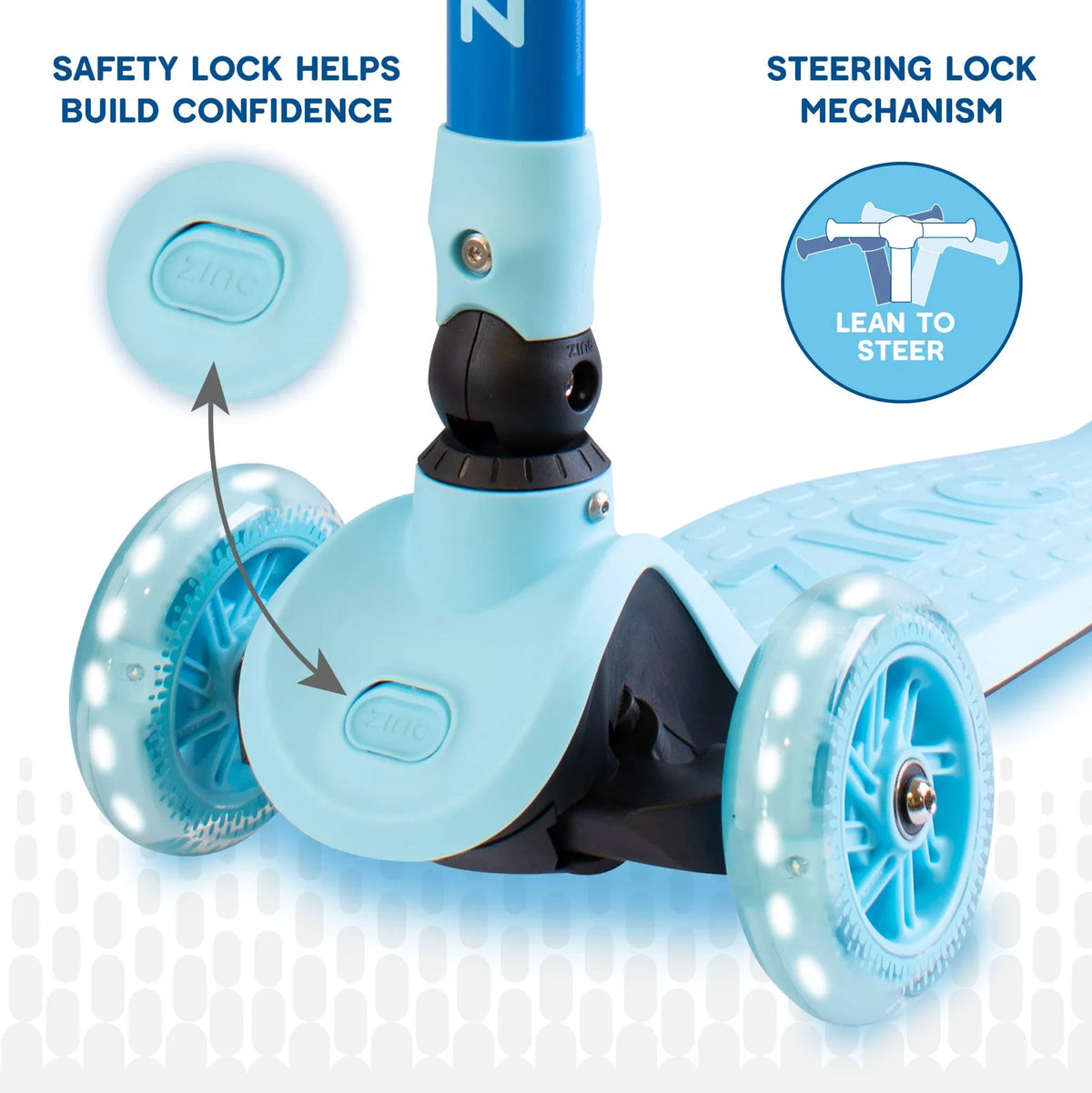 ZINC Three Wheeled Folding T-Motion Scooter SHINE Blue