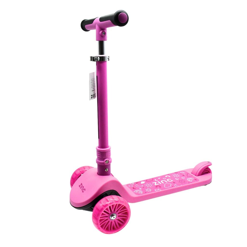 ZINC Three Wheeled Folding T-Motion Scooter SHINE Pink