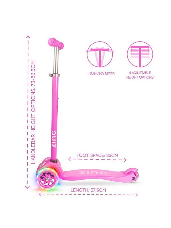 ZINC Three Wheeled Folding T-Motion Scooter SHINE Pink