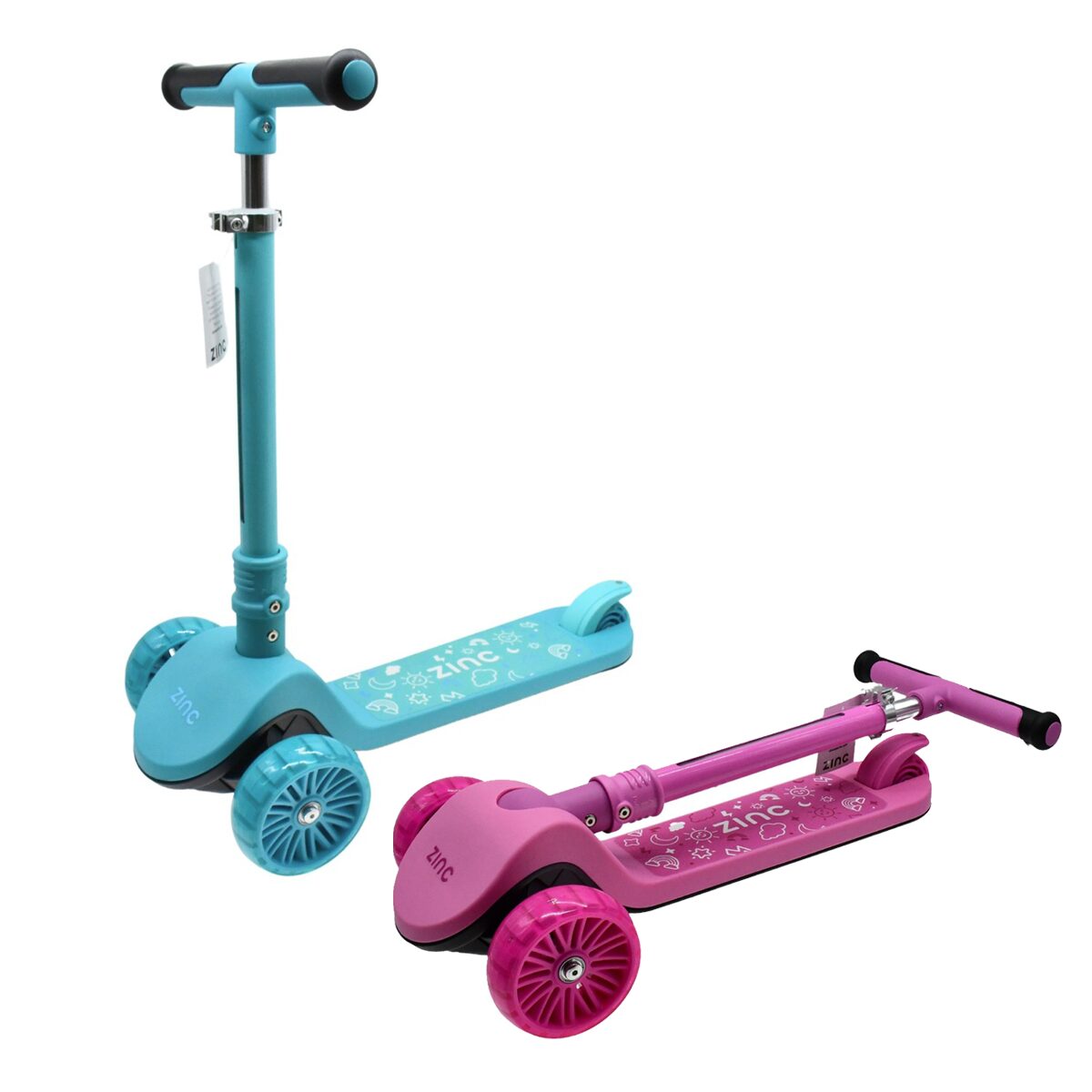 ZINC Three Wheeled Folding T-Motion Scooter SHINE Pink