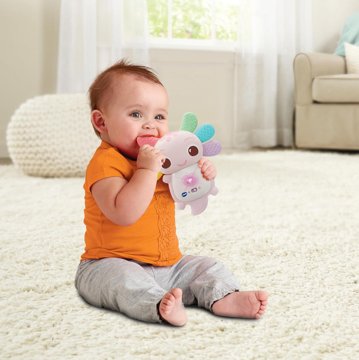 Rainbow Colours Axolotl Teether Pink
