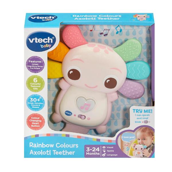 Rainbow Colours Axolotl Teether Pink